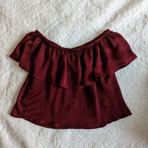 Red Satin UO Off the Shoulder Ruffle Top